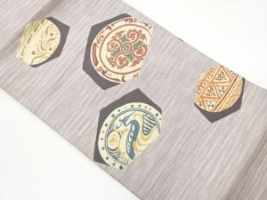 変わり亀甲に鳥・華紋模様織出し名古屋帯